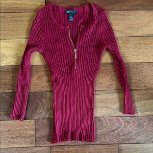 Inc Ribbed Zip-Up Red Top